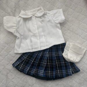 Vintage Cabbage Patch Kids Dolls Clothes Blue Plaid Skirt With White Shirt Socks